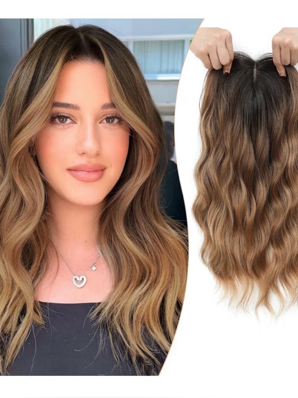 Brown Balayage Wavy Clip-In Hair Topper - Natural Brown Blend